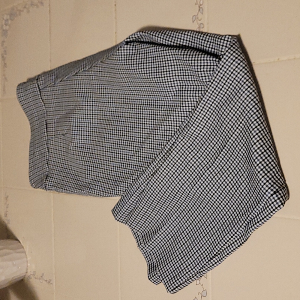 Blue and black plaid straight pants